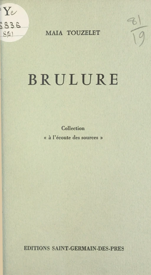 Brûlure - Maia Touzelet - FeniXX réédition numérique