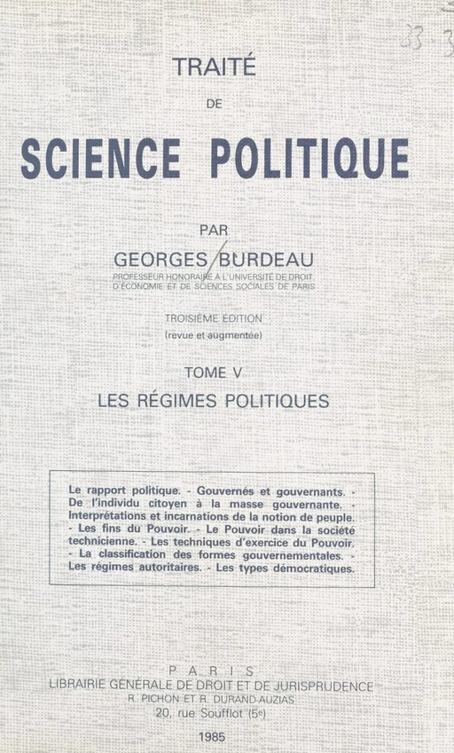 Traité de science politique (5). Les régimes politiques - Georges Burdeau - FeniXX réédition numérique