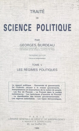 Traité de science politique (5). Les régimes politiques