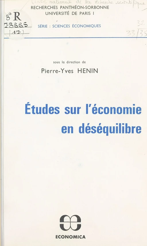 Études sur l'économie en déséquilibre - Pierre-Yves Hénin - FeniXX réédition numérique