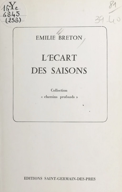 L'écart des saisons - Émilie Breton - FeniXX réédition numérique