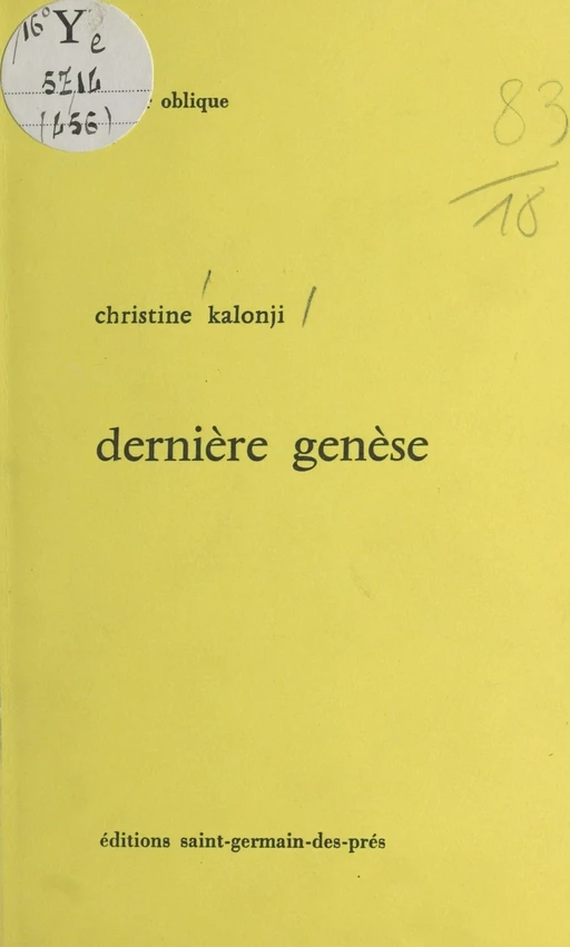 Dernière genèse - Christine Kalonji - FeniXX réédition numérique