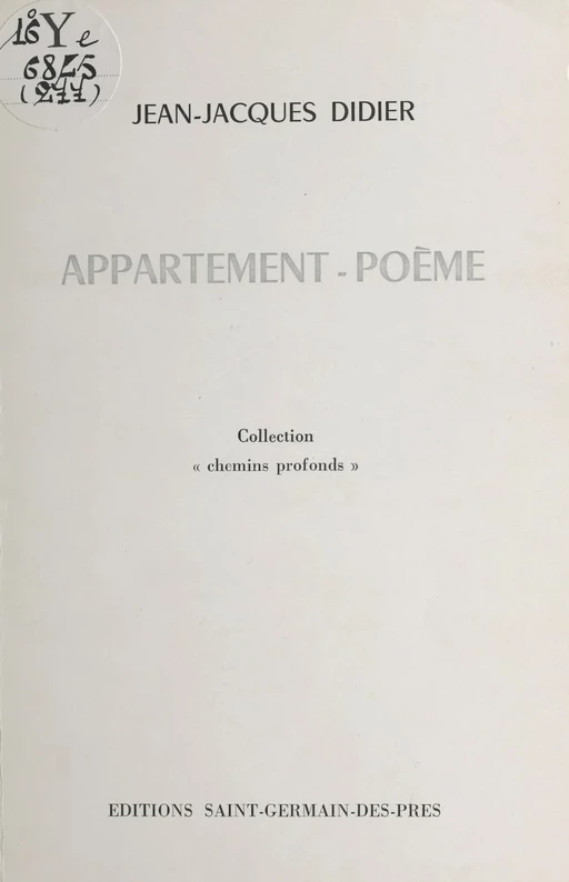 Appartement-poème - Jean-Jacques Didier - FeniXX réédition numérique