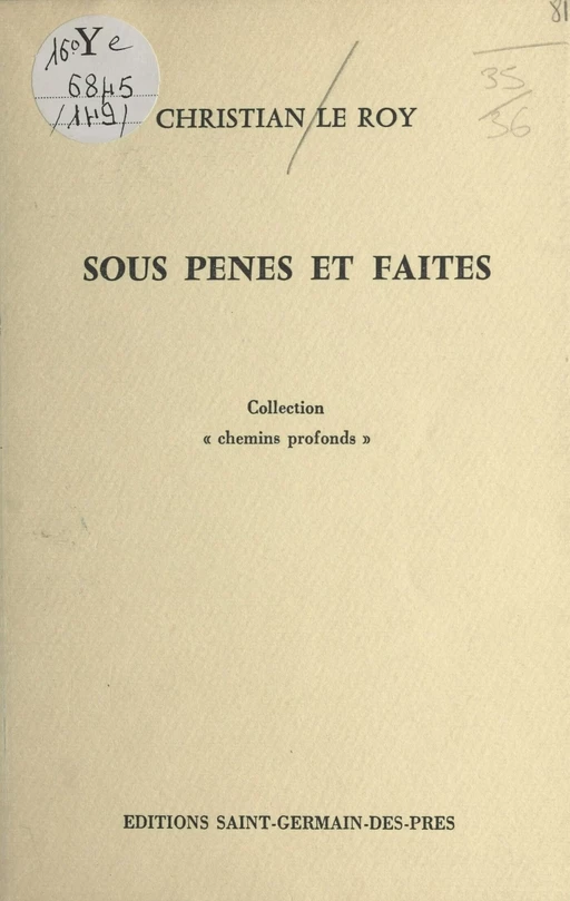 Sous pènes et faites - Christian Le Roy - FeniXX réédition numérique