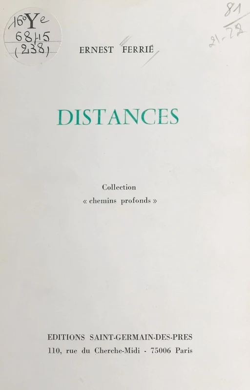 Distances - Ernest Ferrie - FeniXX réédition numérique