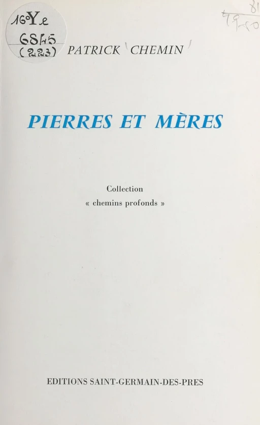 Pierres et mères - Patrick Chemin - FeniXX réédition numérique