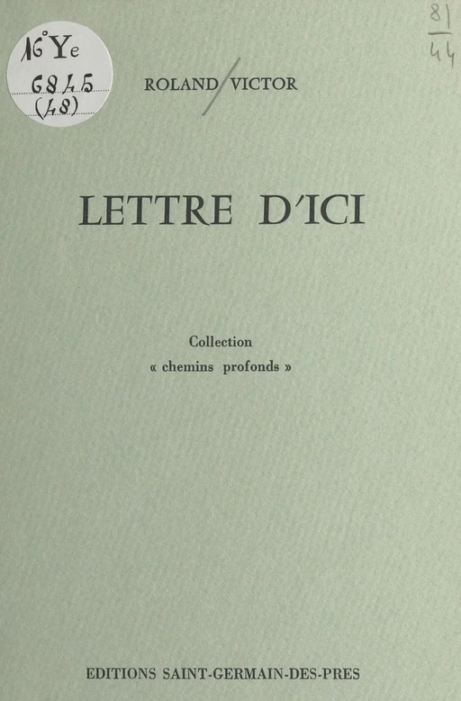 Lettre d'ici - Roland Victor - FeniXX réédition numérique