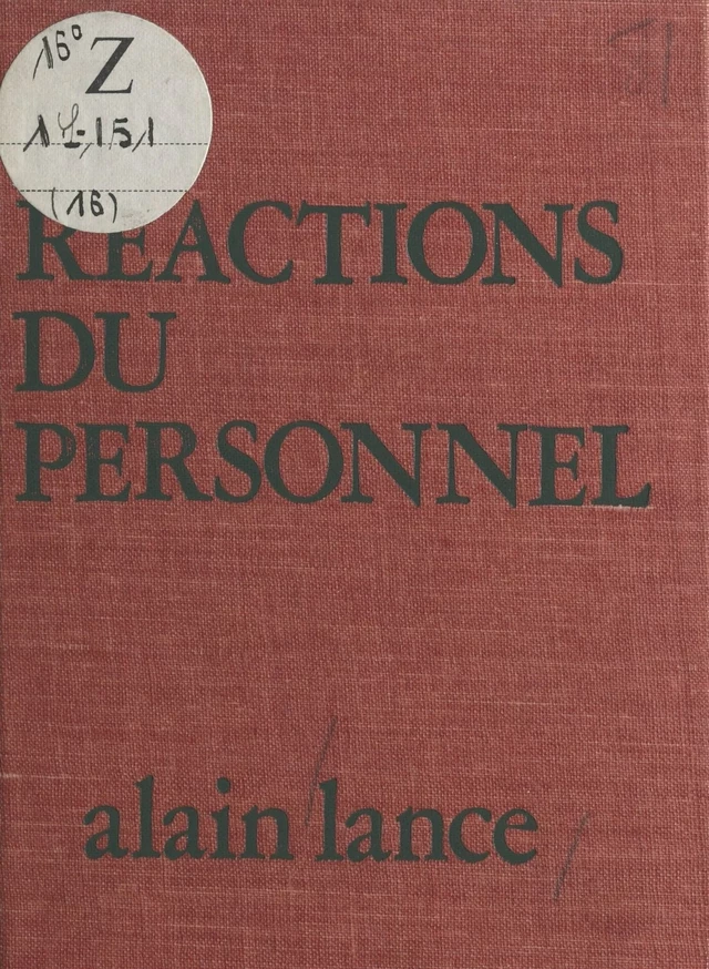 Les réactions du personnel - Alain Lance - FeniXX réédition numérique