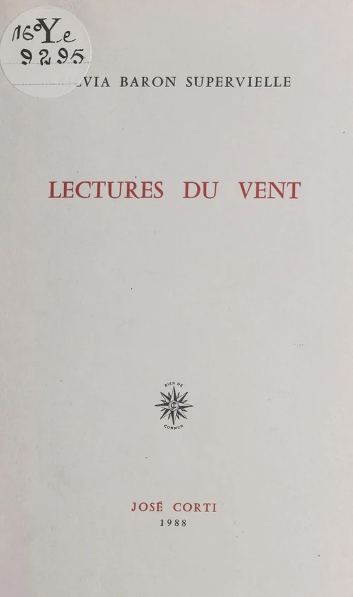 Lectures du vent - Silvia Baron Supervielle - FeniXX réédition numérique