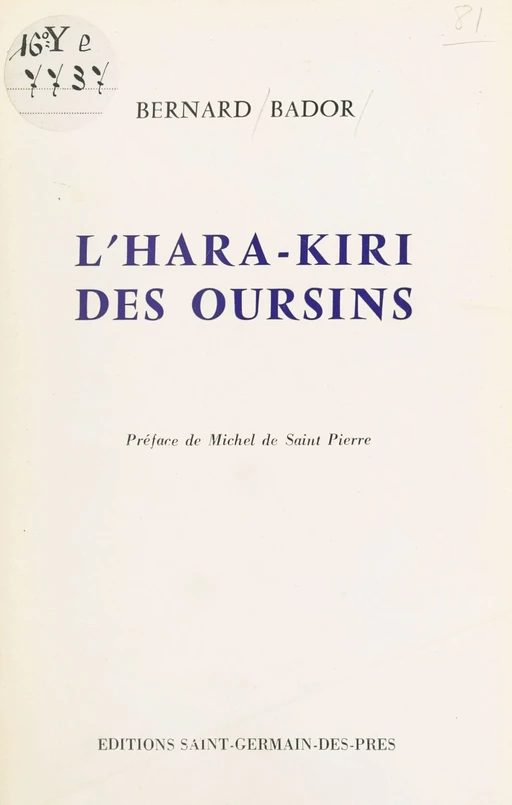 L'hara-kiri des oursins - Bernard Bador - FeniXX réédition numérique