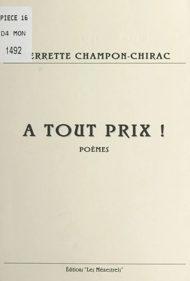 À tout prix ! - Pierrette Champon - FeniXX réédition numérique