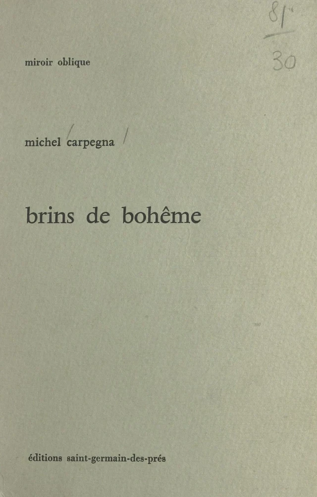 Brins de Bohême - Michel Carpegna - FeniXX réédition numérique