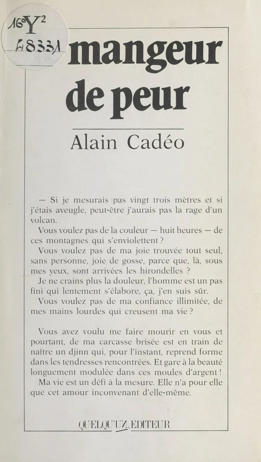 Le mangeur de peur - Alain Cadéo - FeniXX réédition numérique