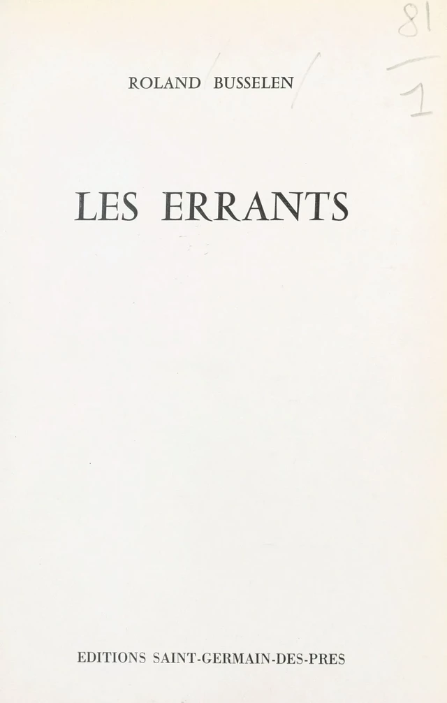 Les errants - Roland Busselen - FeniXX réédition numérique