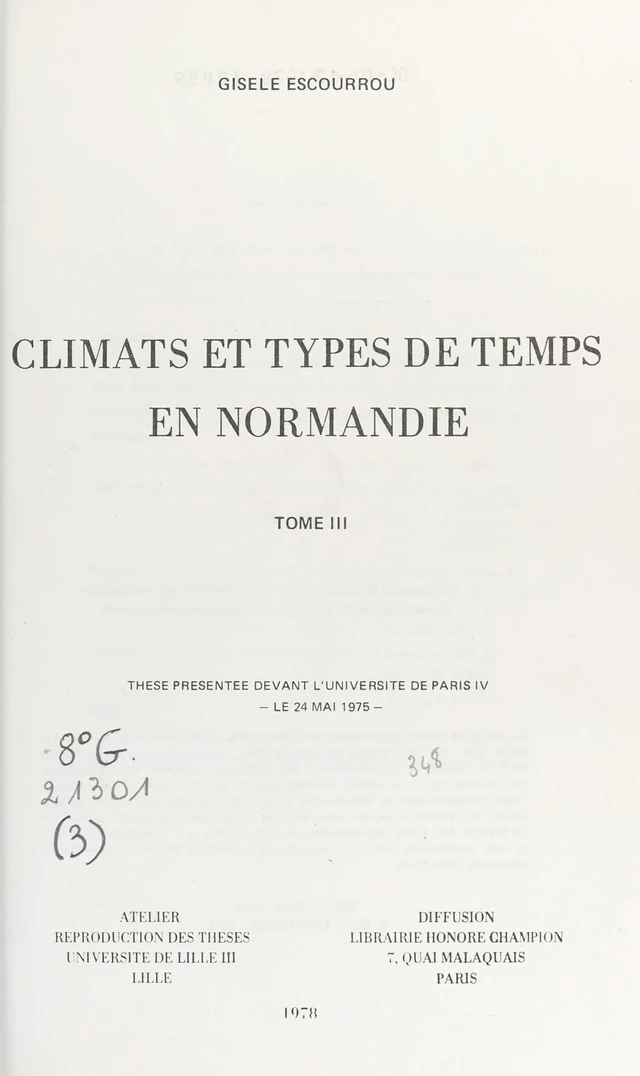 Climats et types de temps en Normandie (3) - Gisèle Escourrou - FeniXX réédition numérique