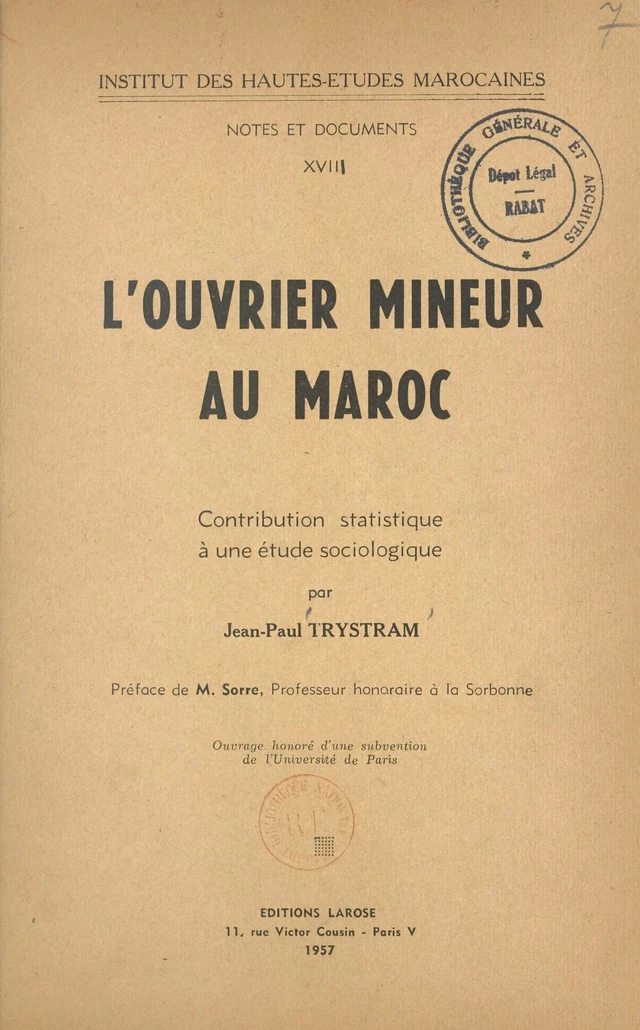 L'ouvrier mineur au Maroc - Jean-Paul Trystram - FeniXX réédition numérique