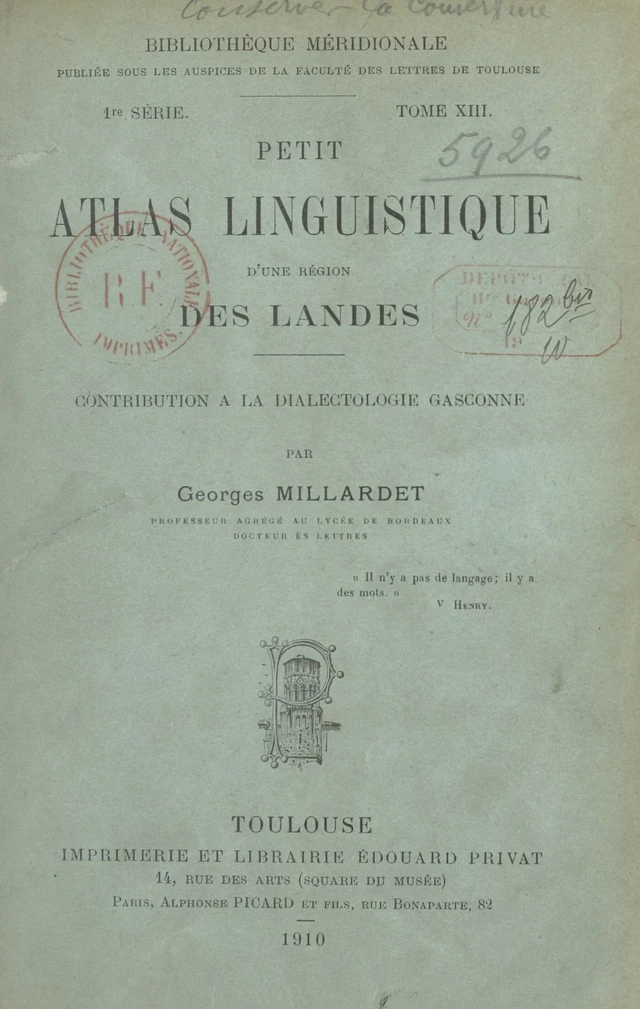 Petit atlas linguistique d'une région des Landes - Georges Millardet - FeniXX réédition numérique