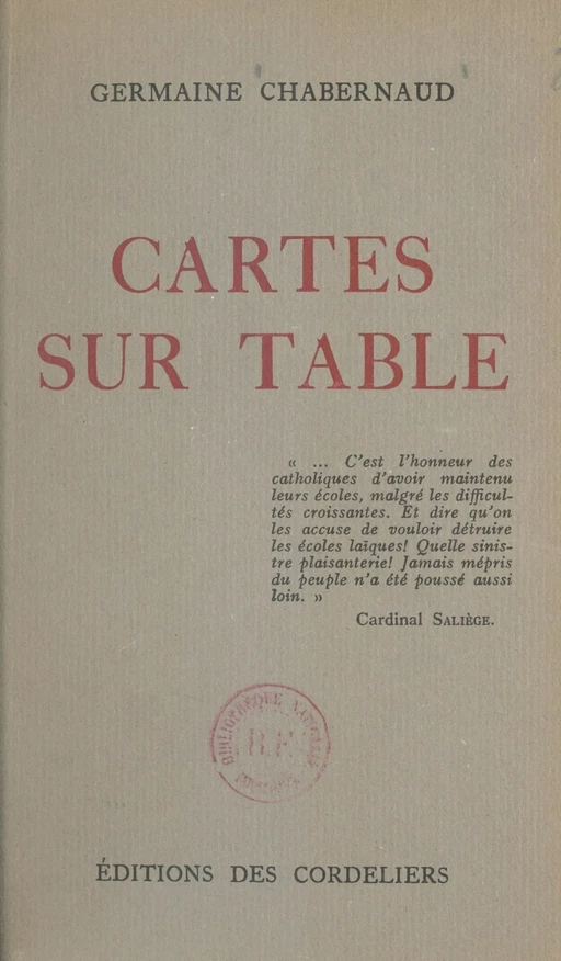 Cartes sur table - Germaine Chabernaud - FeniXX réédition numérique