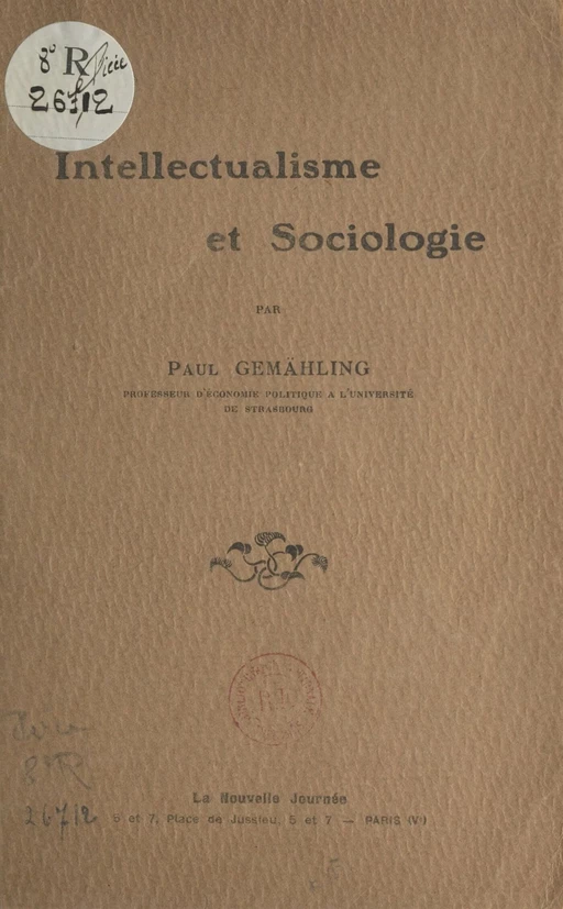 Intellectualisme et sociologie - Paul Gemähling - FeniXX réédition numérique