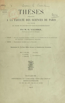 Sur les fonctions entières d'ordre nul et d'ordre fini et, en particulier, les fonctions à correspondance régulière