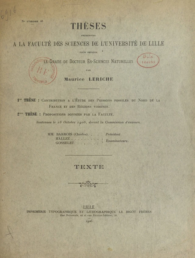 Contribution à l'étude des poissons fossiles du nord de la France et des régions voisines - Maurice Leriche - FeniXX réédition numérique