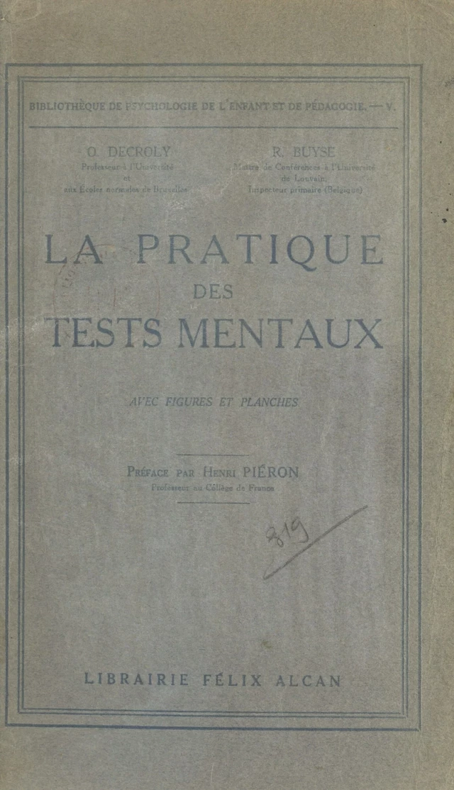 La pratique des tests mentaux - Raymond Buyse, Ovide Decroly - FeniXX réédition numérique