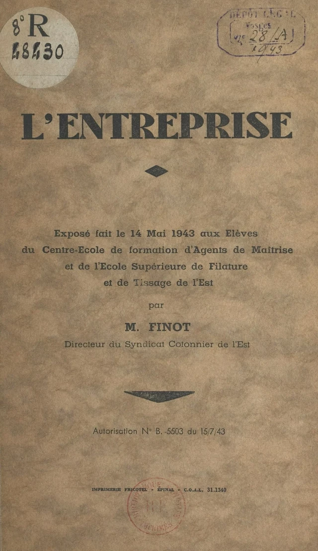 L'entreprise - M. Finot - FeniXX réédition numérique