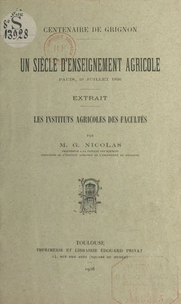 Les Instituts agricoles des Facultés