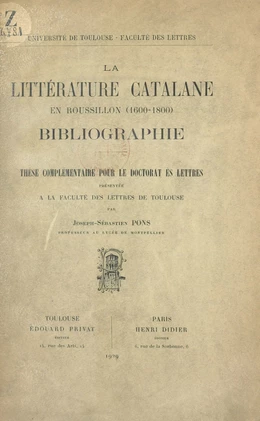 La littérature catalane en Roussillon (1600-1800)