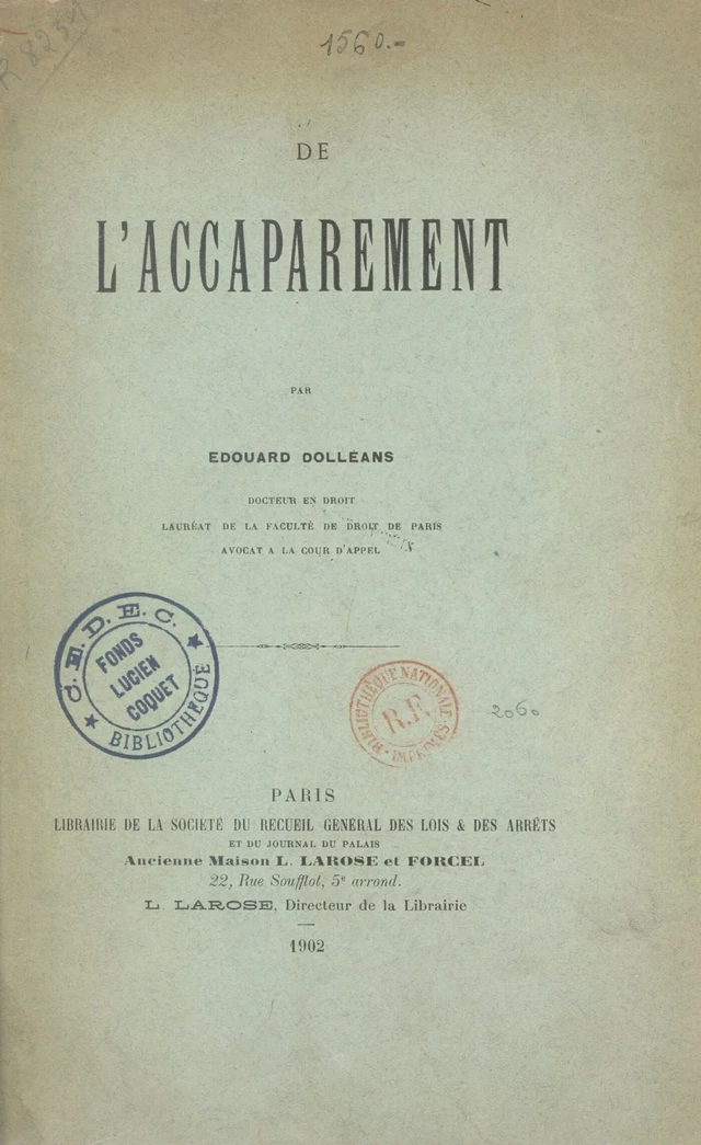 De l'accaparement - Édouard Dolléans - FeniXX réédition numérique