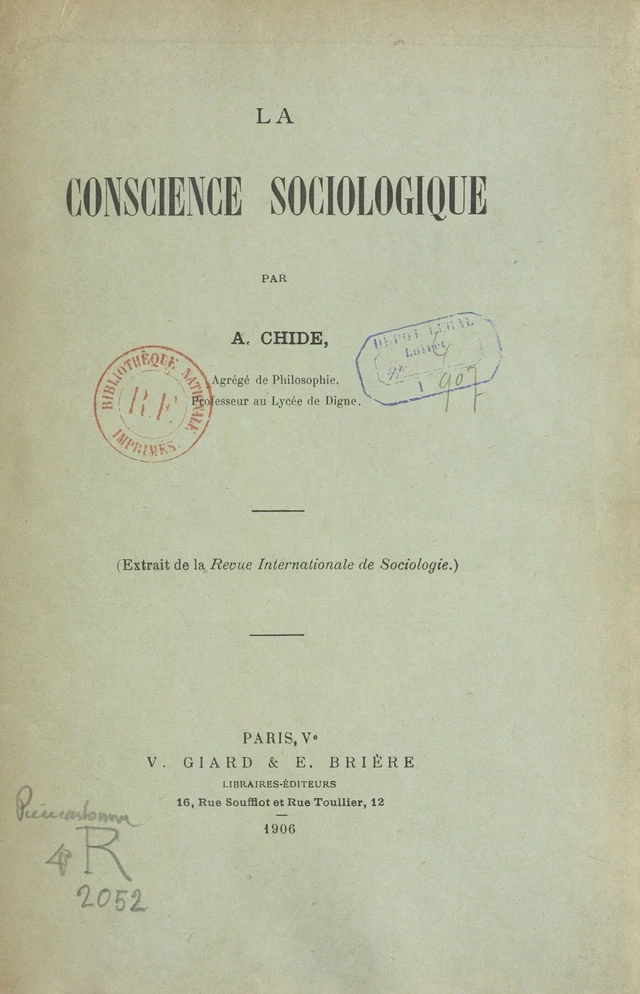 La conscience sociologique - Alphonse Chide - FeniXX réédition numérique