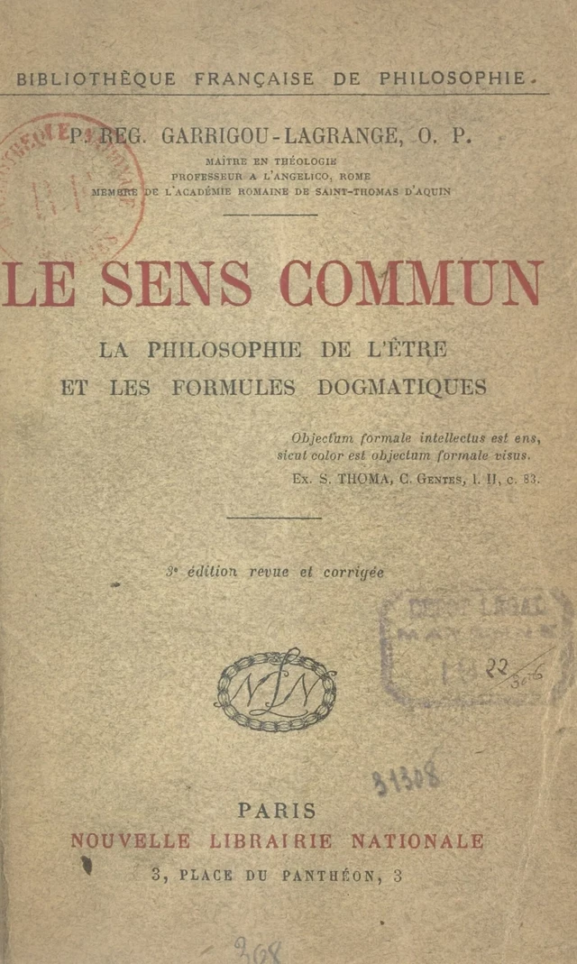 Le sens commun - Reginald Garrigou-Lagrange - FeniXX réédition numérique