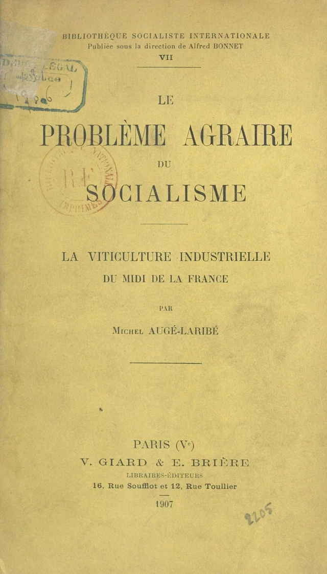 Le problème agraire du socialisme - Michel Augé-Laribé - FeniXX réédition numérique