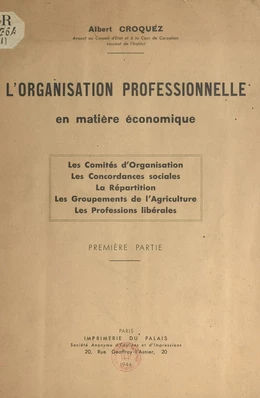 L'organisation professionnelle en matière économique