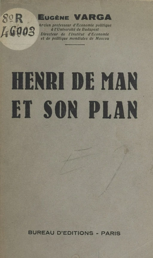 Henri de Man et son plan - Eugène Varga - FeniXX réédition numérique