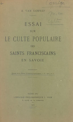 Essai sur le culte populaire des saints franciscains en Savoie