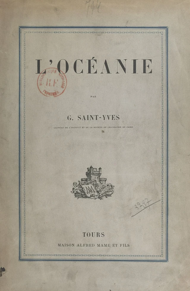 L'Océanie - Georges Saint-Yves - FeniXX réédition numérique