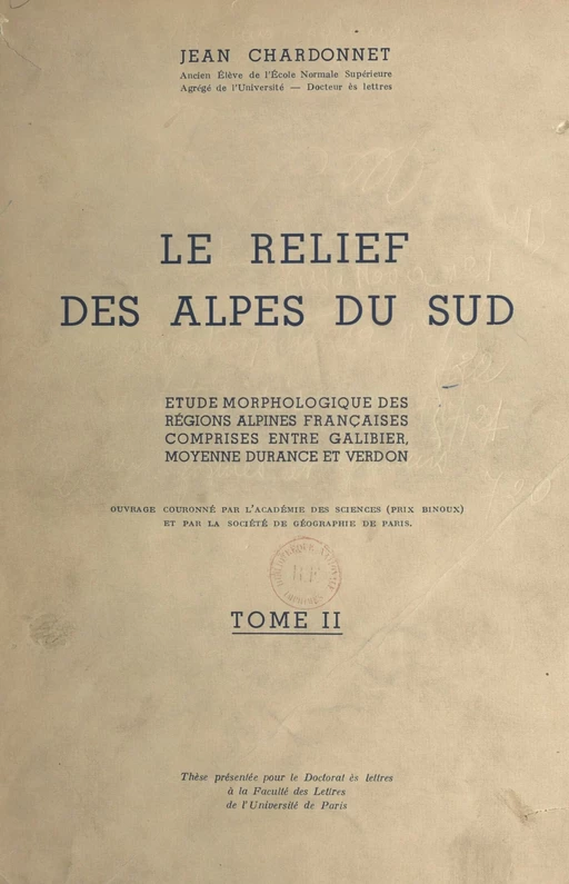 Le relief des Alpes du Sud (2) - Jean Chardonnet - FeniXX réédition numérique