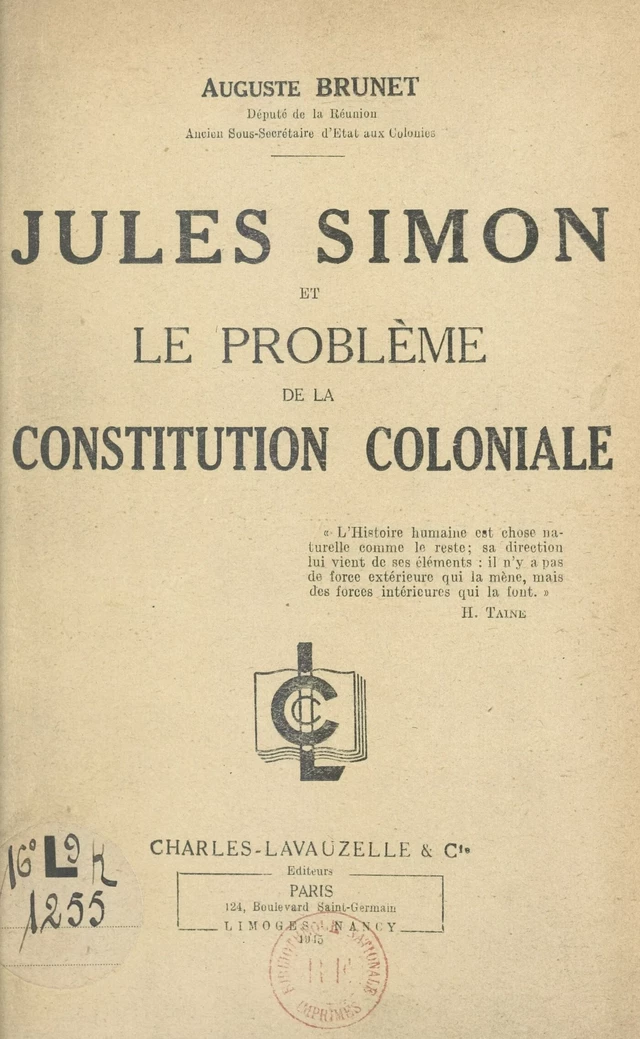 Jules Simon et le problème de la constitution coloniale - Auguste Brunet - FeniXX réédition numérique