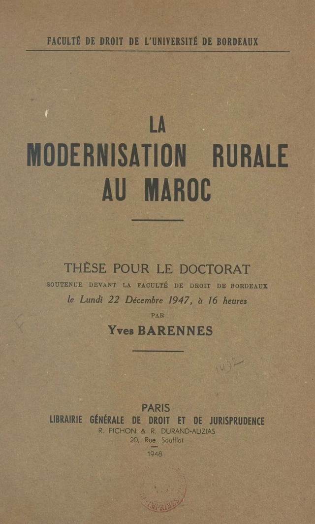 La modernisation rurale au Maroc - Yves Barennes - FeniXX réédition numérique