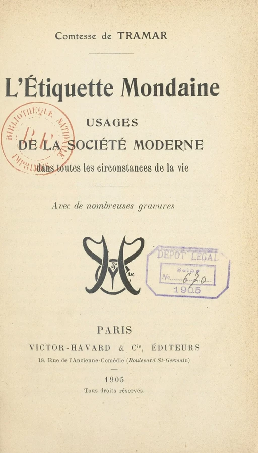 L'étiquette mondaine -  Tramar - FeniXX réédition numérique