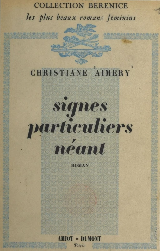 Signes particuliers néant - Christiane Aimery - FeniXX réédition numérique