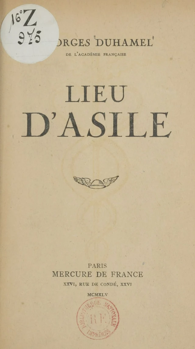 Lieu d'asile - Georges Duhamel - FeniXX réédition numérique