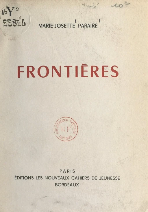 Frontières - Marie-Josette Paraire - FeniXX réédition numérique