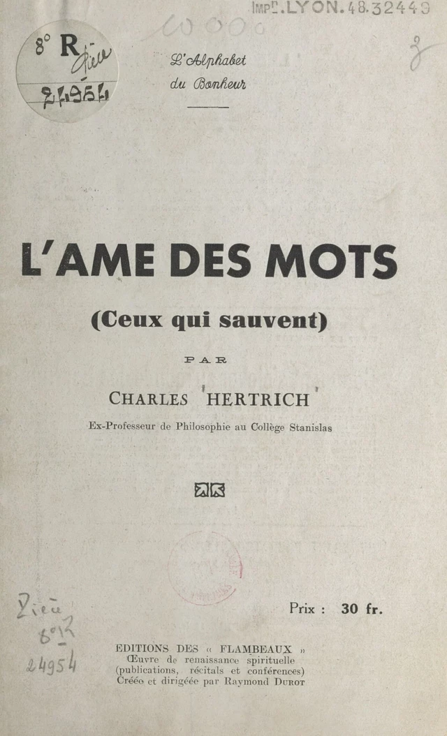 L'alphabet du bonheur, l'âme des mots - Charles Hertrich - FeniXX réédition numérique