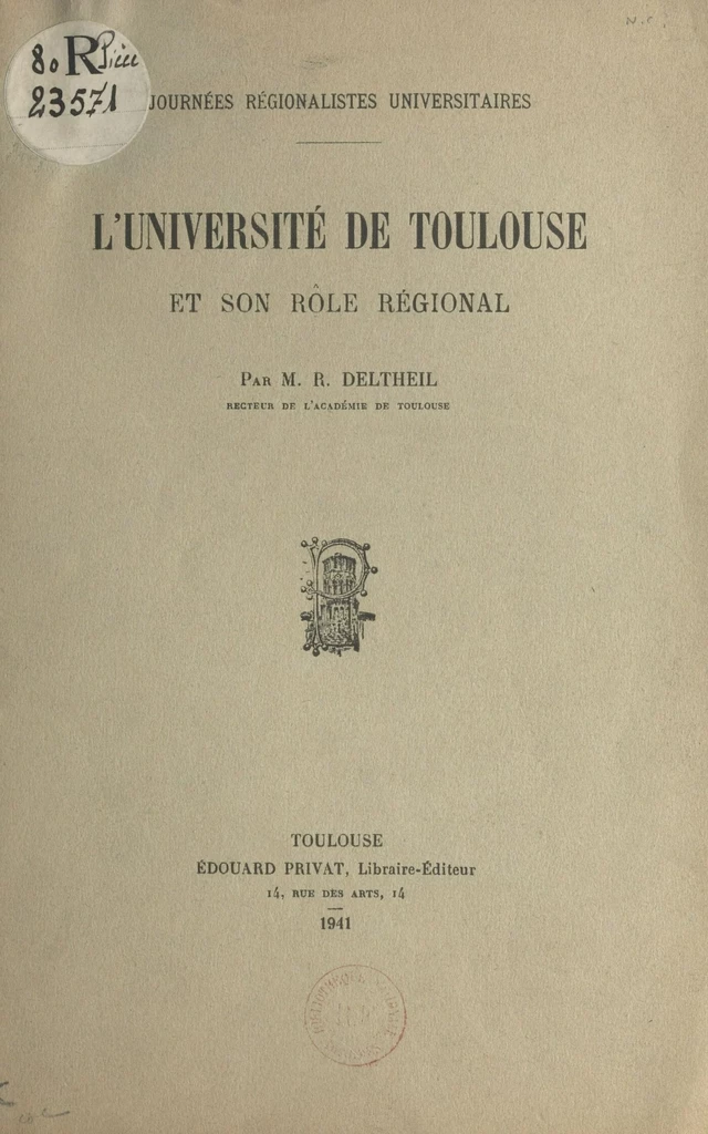 L'Université de Toulouse et son rôle régional - Robert Deltheil - FeniXX réédition numérique