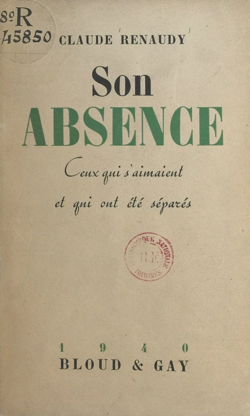 Son absence - Claude Renaudy - FeniXX réédition numérique