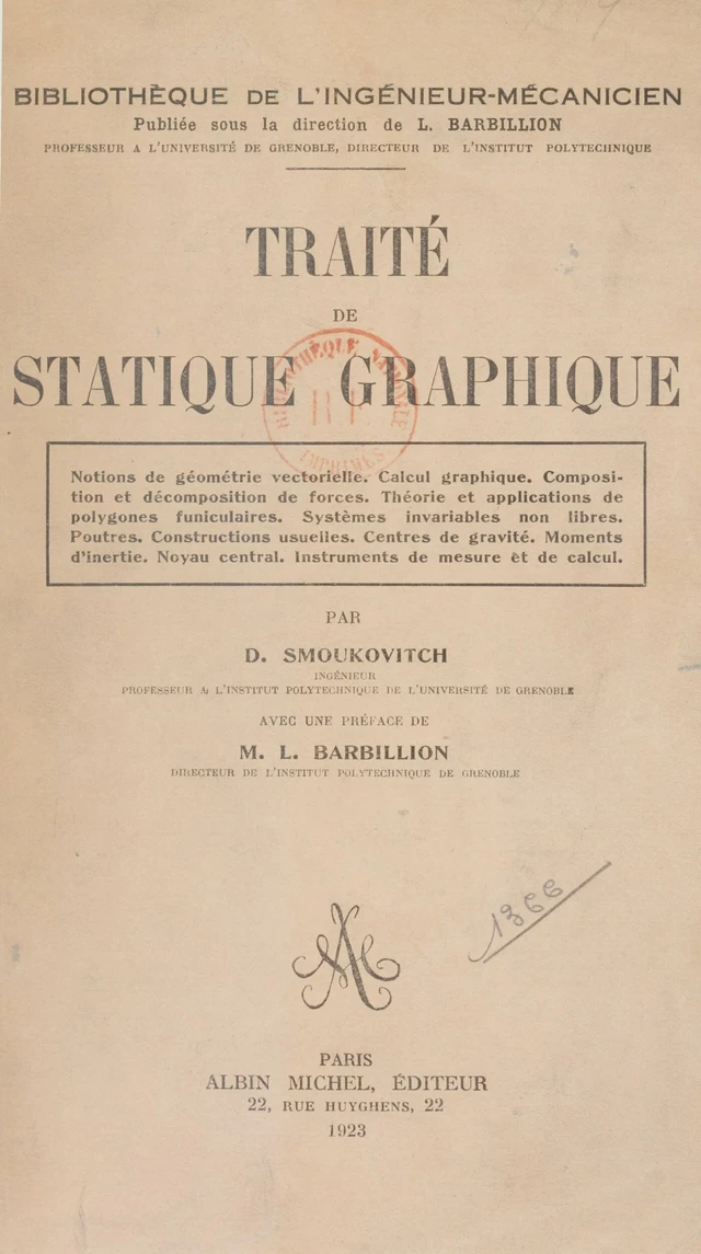 Traité de statique graphique - Louis Barbillion, D. Smoukovitch - FeniXX réédition numérique