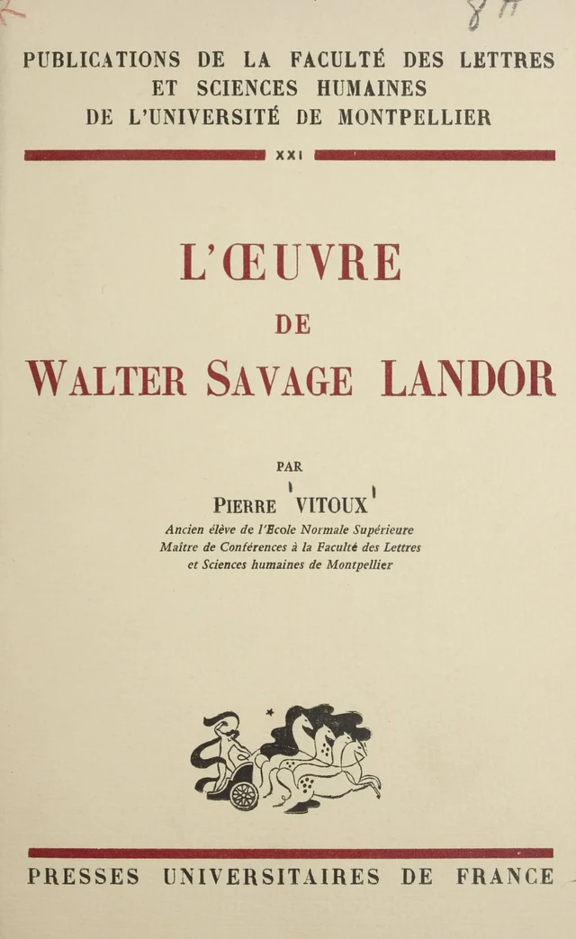 L'œuvre de Walter Savage Landor - Pierre Vitoux - FeniXX réédition numérique