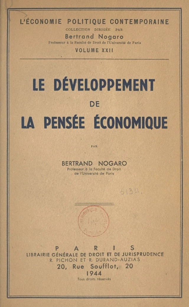 Le développement de la pensée économique - Bertrand Nogaro - FeniXX réédition numérique